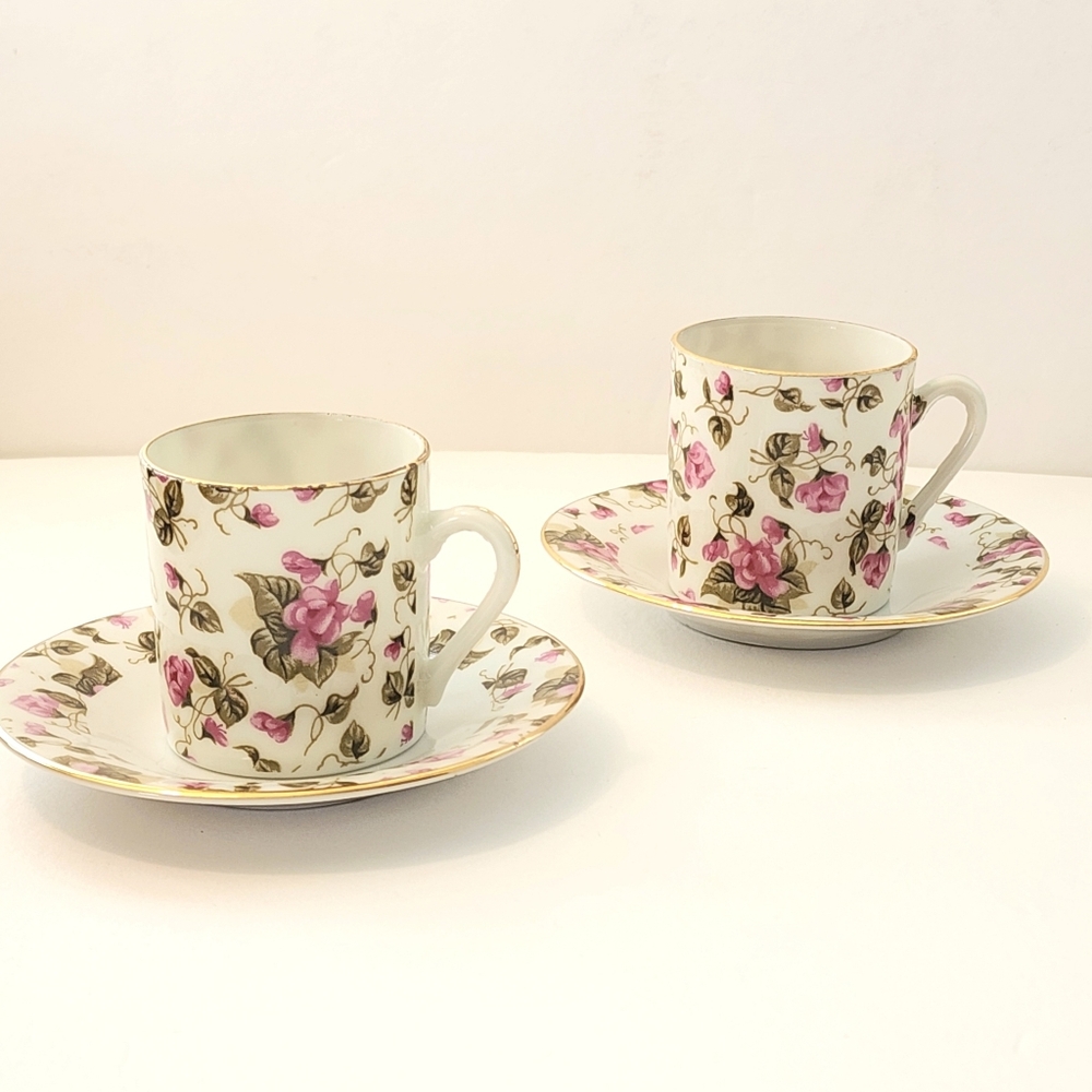 Floral Demitasse Teacup and Saucer Set